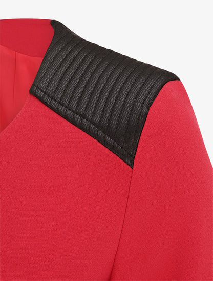 Manteau droit à empiècements en simili matelassé - Rouge - 3