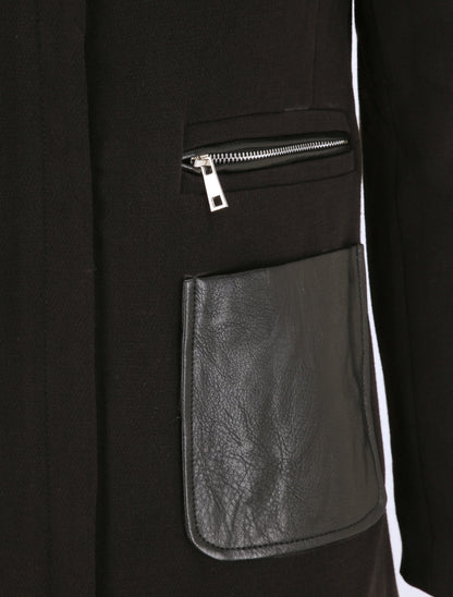Manteau droit à poches plaquées en simili - Noir - 3