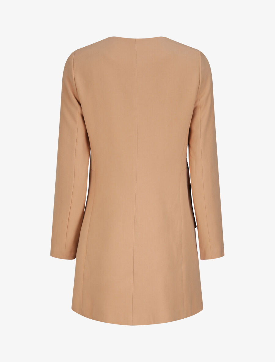 Manteau droit à poches plaquées en simili - Beige - 2