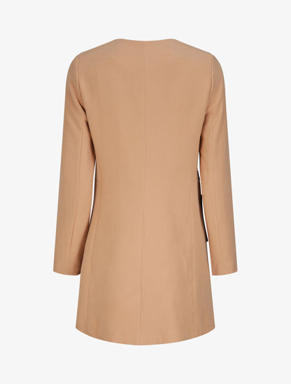 Manteau droit à poches plaquées en simili - Beige - 2