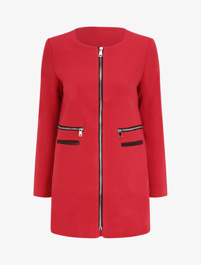 Manteau droit à poches décoratives - Rouge - 1