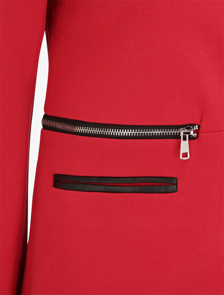 Manteau droit à poches décoratives - Rouge - 3