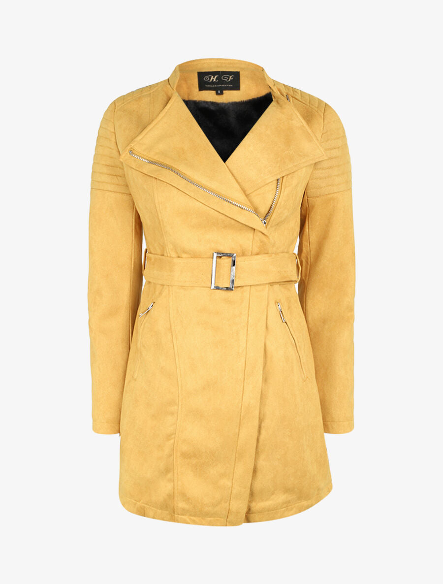 Veste fourrée en suédine style perfecto - Jaune - 1