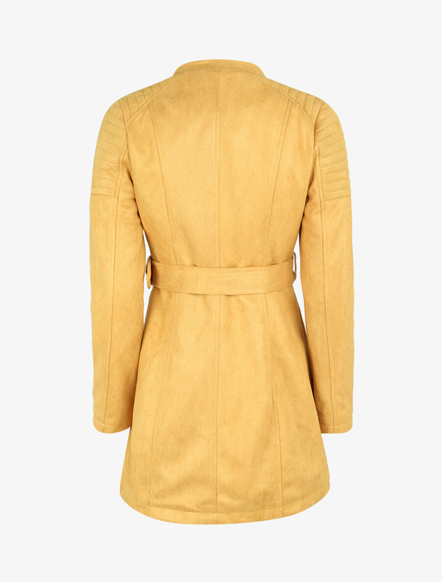 Veste fourrée en suédine style perfecto - Jaune - 2
