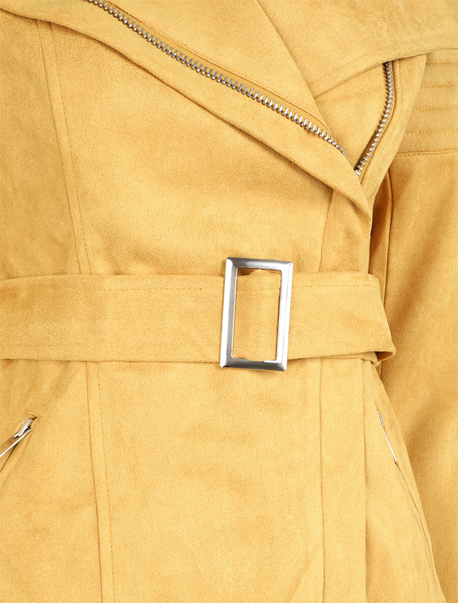 Veste fourrée en suédine style perfecto - Jaune - 3
