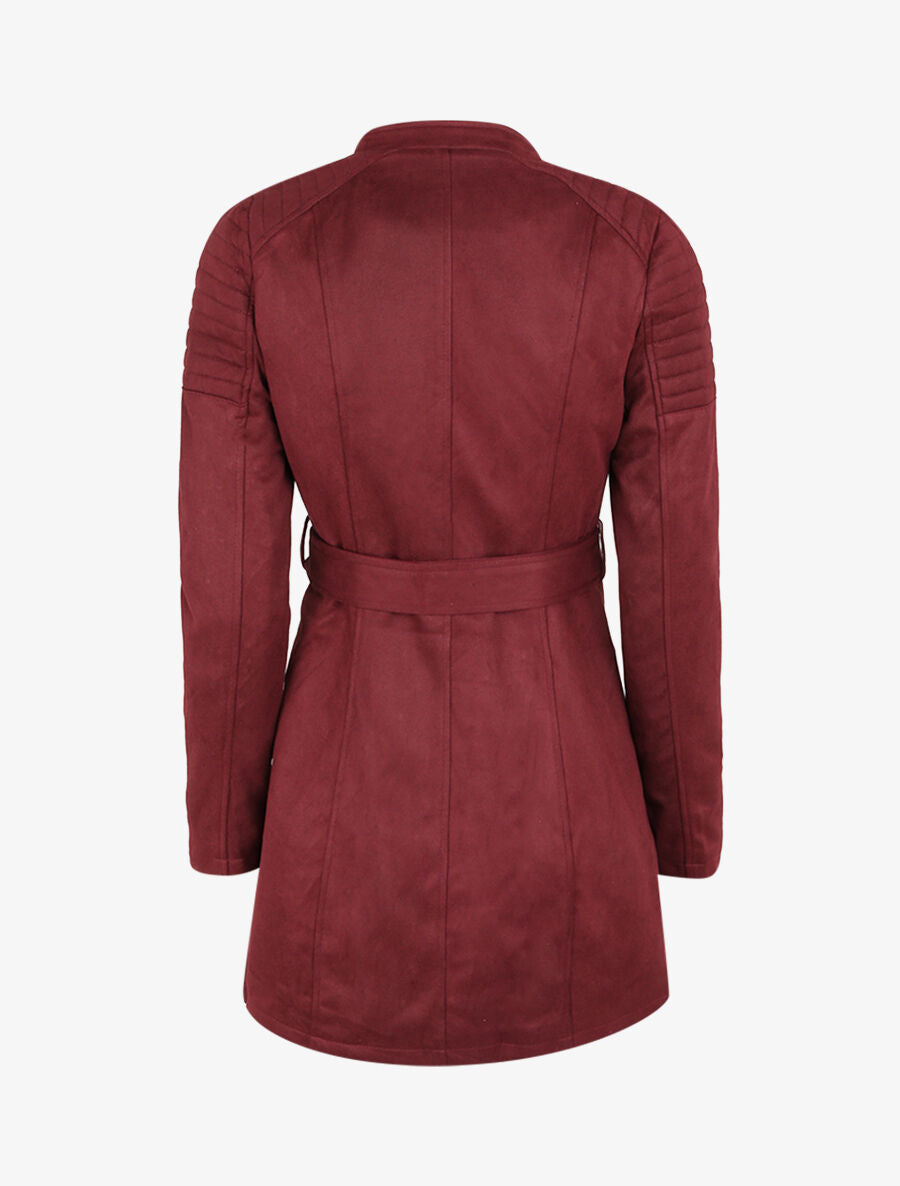 Veste fourrée en suédine style perfecto - Prune - 2