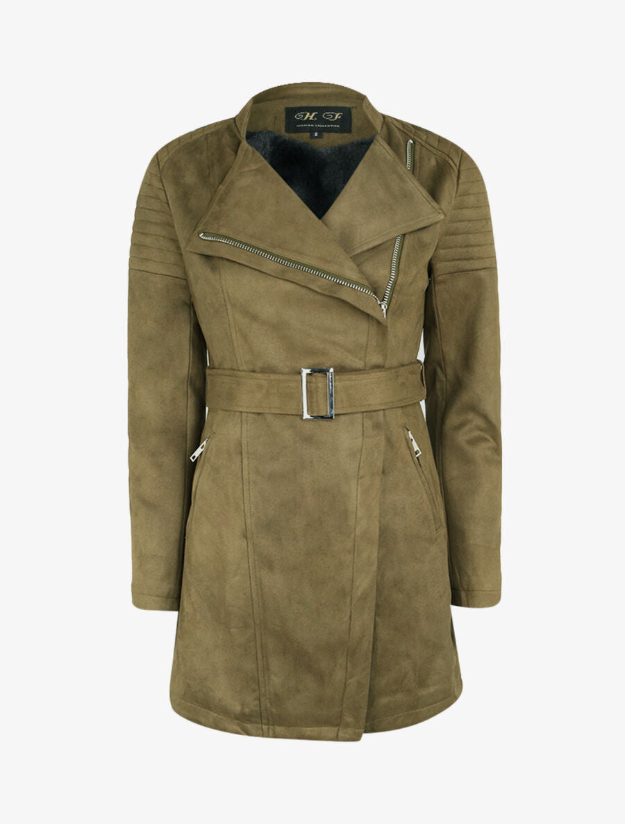 Veste fourrée en suédine style perfecto - Kaki - 4