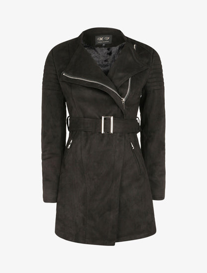 Veste fourrée en suédine style perfecto - Noir - 4