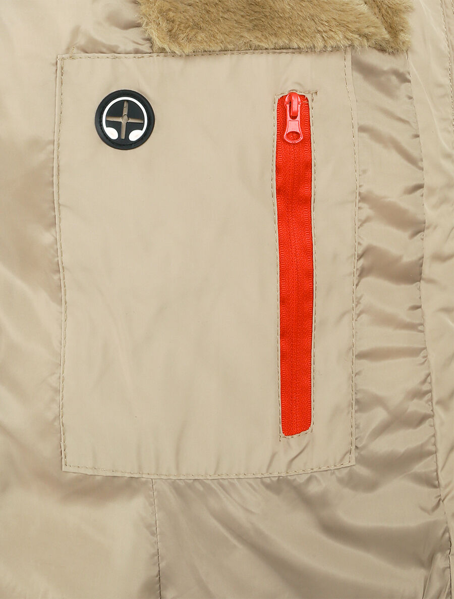 Doudoune fourrée à capuche à détail fausse fourrure - Beige - 3