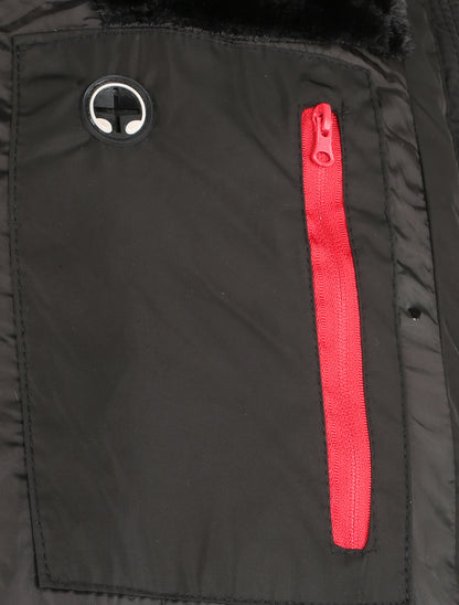 Doudoune mi-longue à poches zippées et capuche - Noir - 3