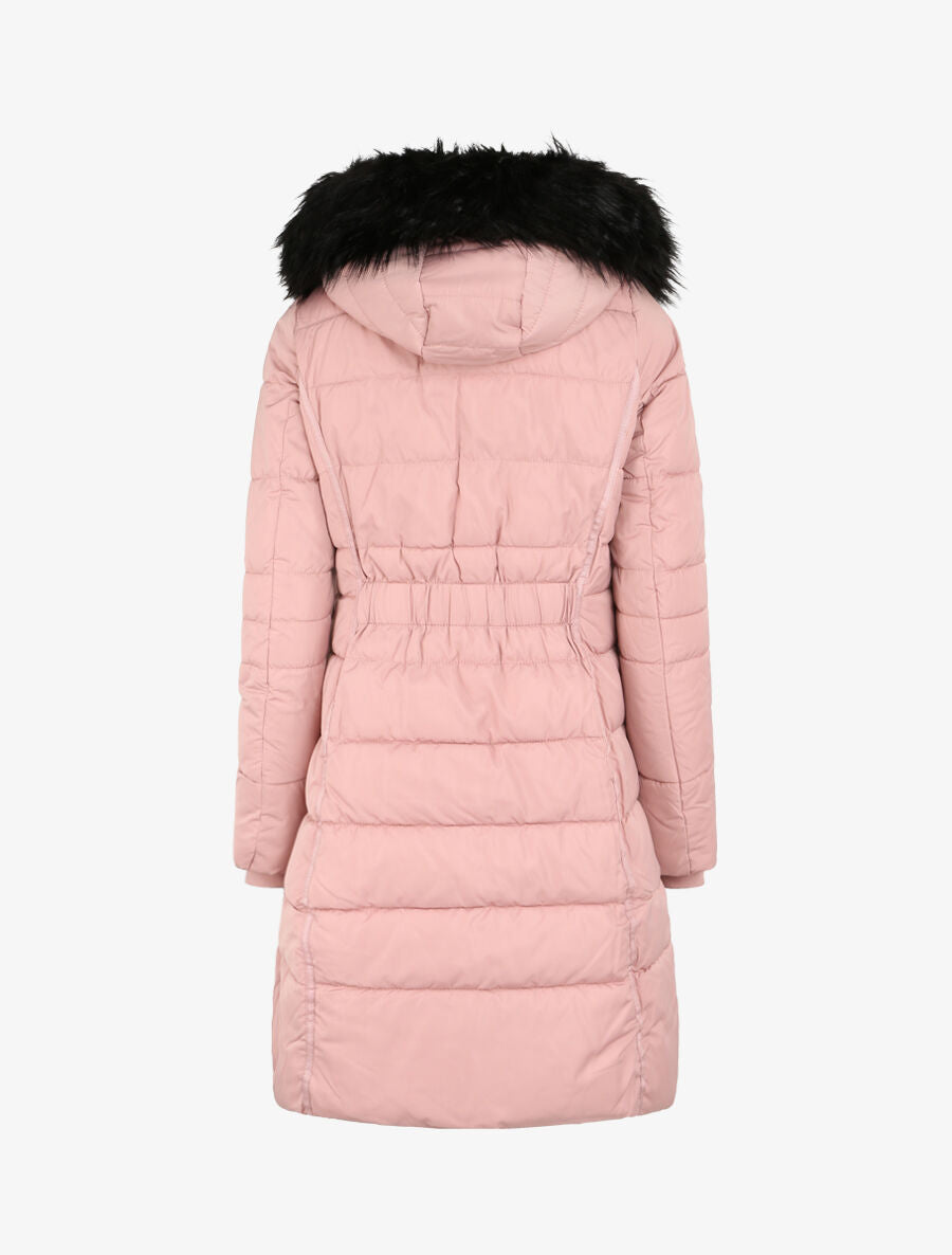 Doudoune cintrée à capuche à détail fausse fourrure - Rose poudré - 2