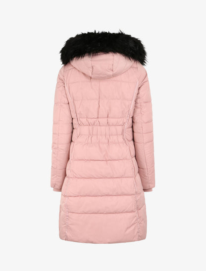 Doudoune cintrée à capuche à détail fausse fourrure - Rose poudré - 2