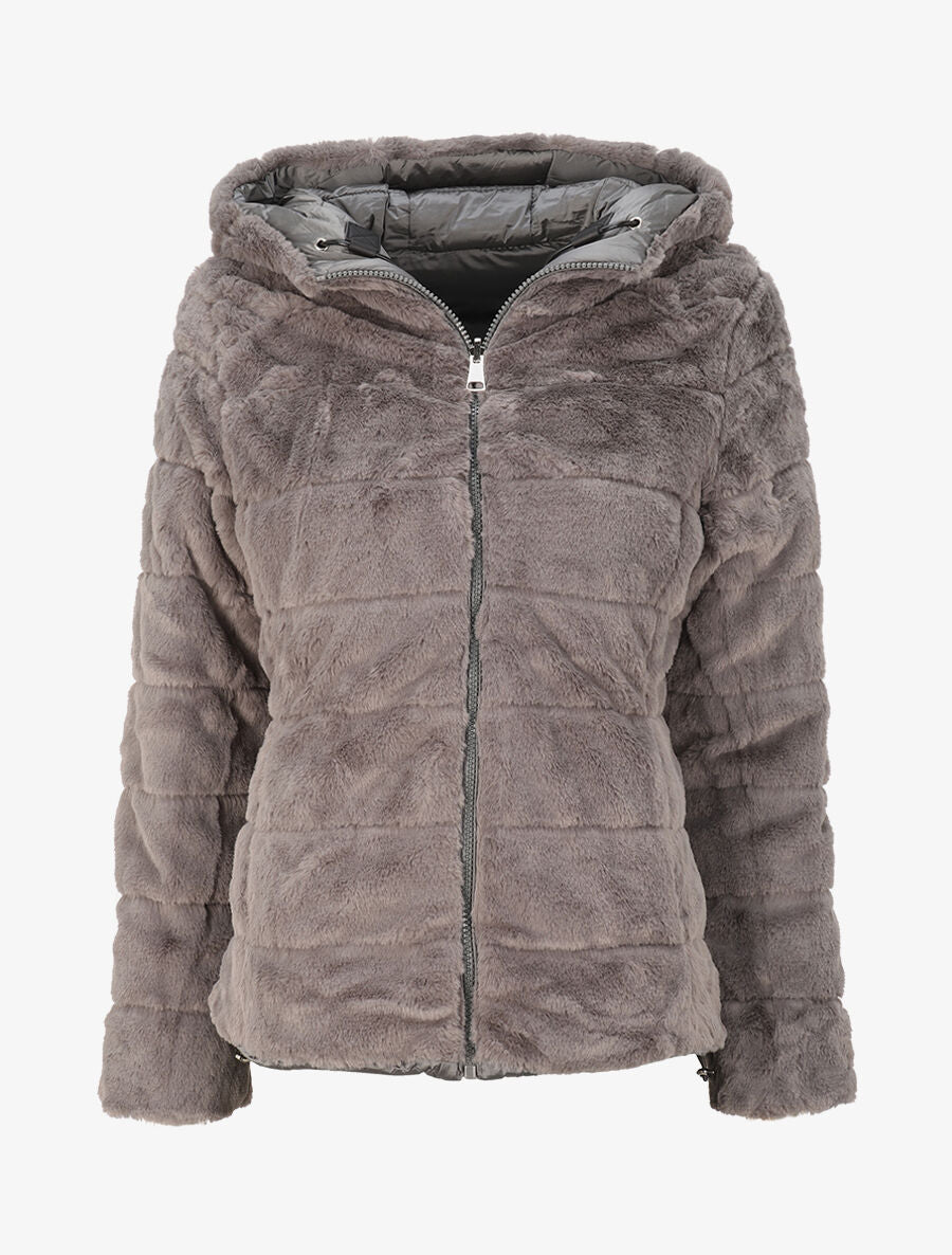 Doudoune réversible en fourrure - Gris - 3