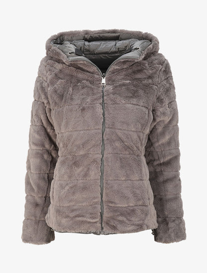 Doudoune réversible en fourrure - Gris - 3