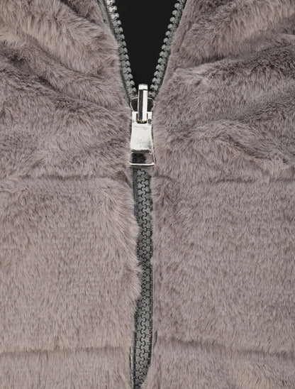 Doudoune réversible en fourrure - Gris - 4