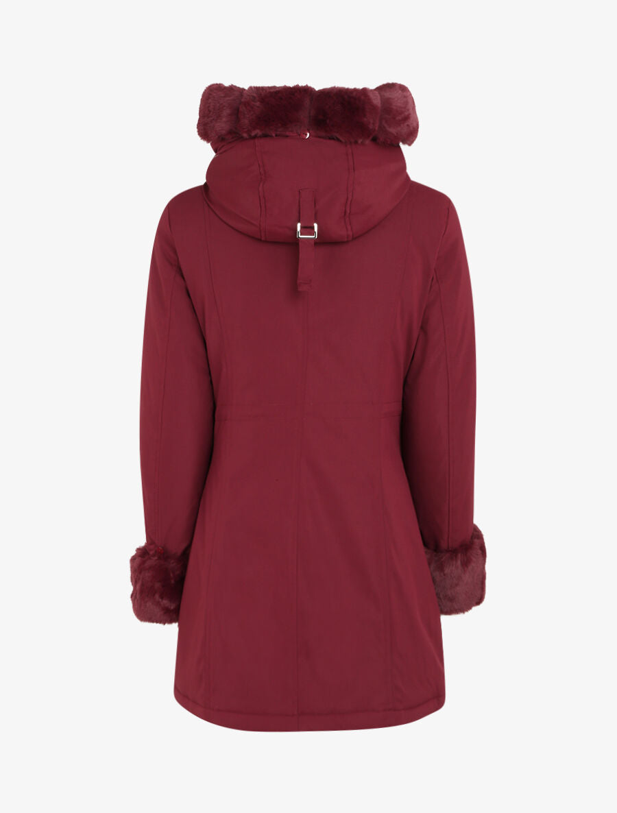 Parka mi-longue à détail fausse fourrure - Bordeaux - 2
