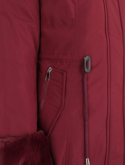 Parka mi-longue à détail fausse fourrure - Bordeaux - 3