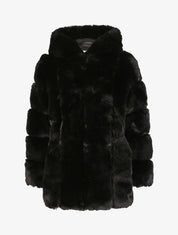 Manteau en fausse fourrure à capuche - Noir - 4