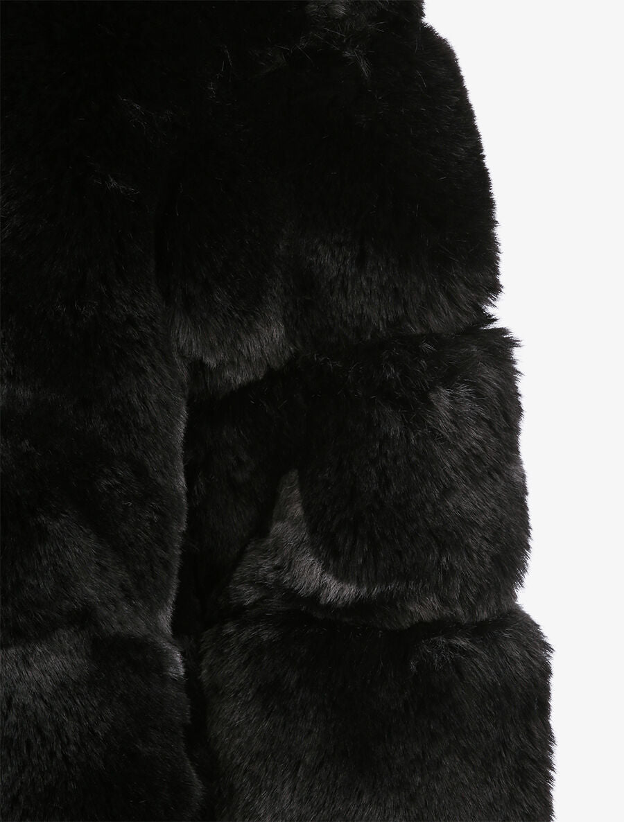 Manteau en fausse fourrure à capuche - Noir - 3