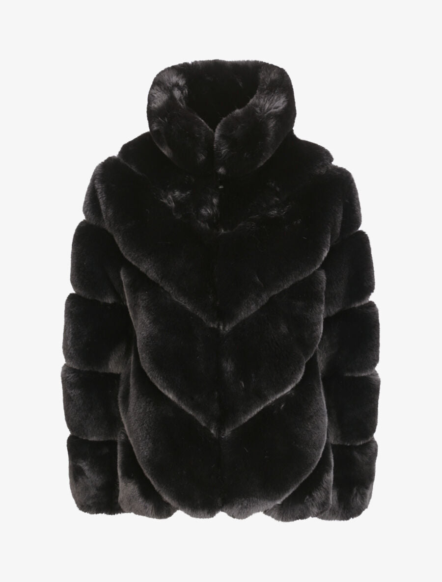 Manteau oversize en fausse fourrure - Noir - 4