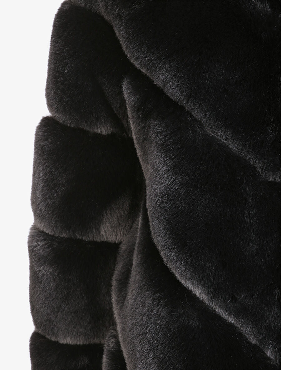 Manteau oversize en fausse fourrure - Noir - 3