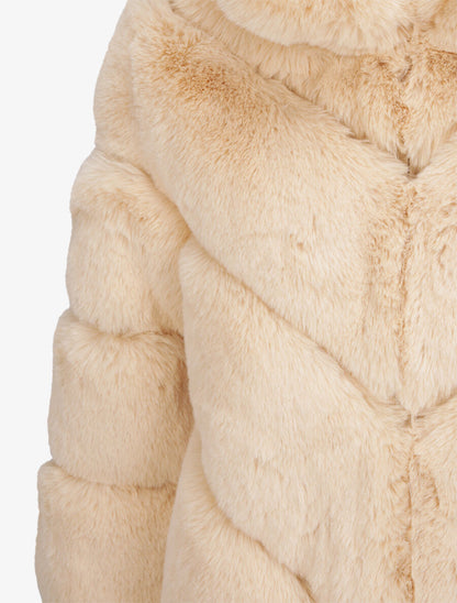 Manteau oversize en fausse fourrure - Beige - 3