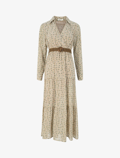 Robe longue à imprimé pensées sauvages - Beige - 4