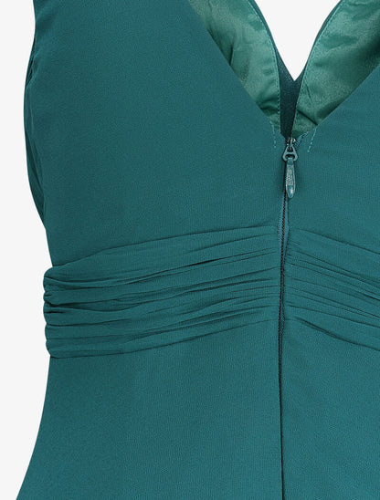 Robe longue empire à détail plissé - Vert canard - 3