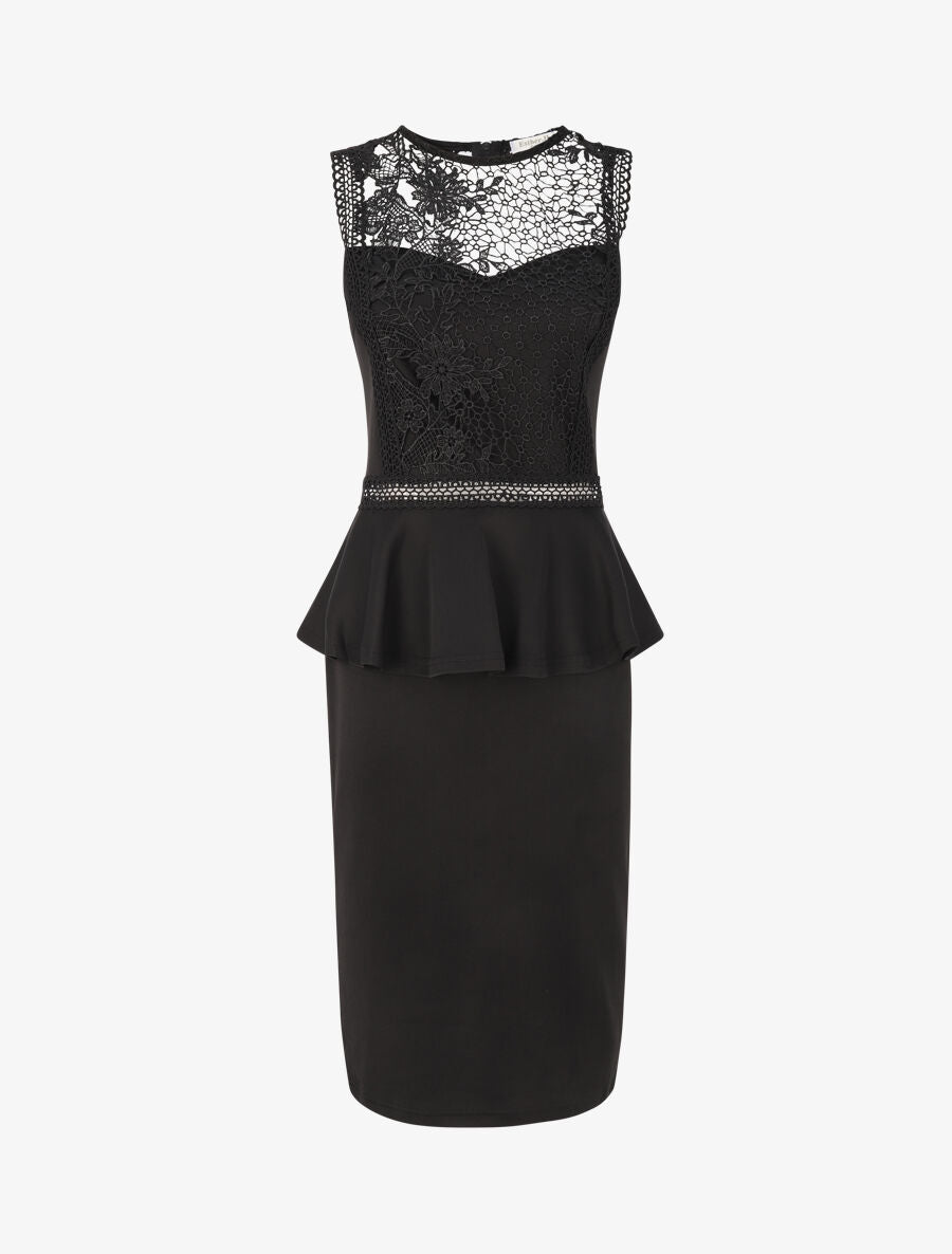 Robe péplum à buste en crochet - Noir - 1