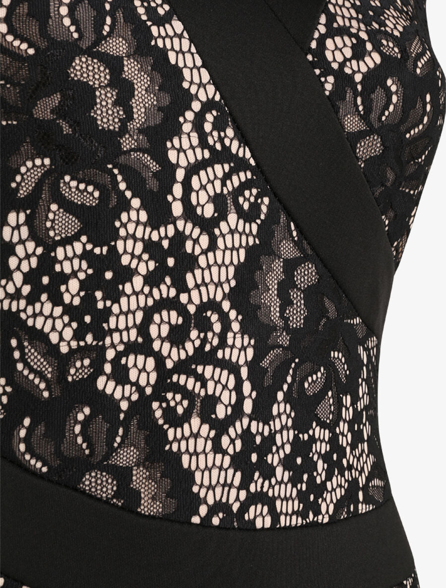Robe fourreau en dentelle - Noir - 3
