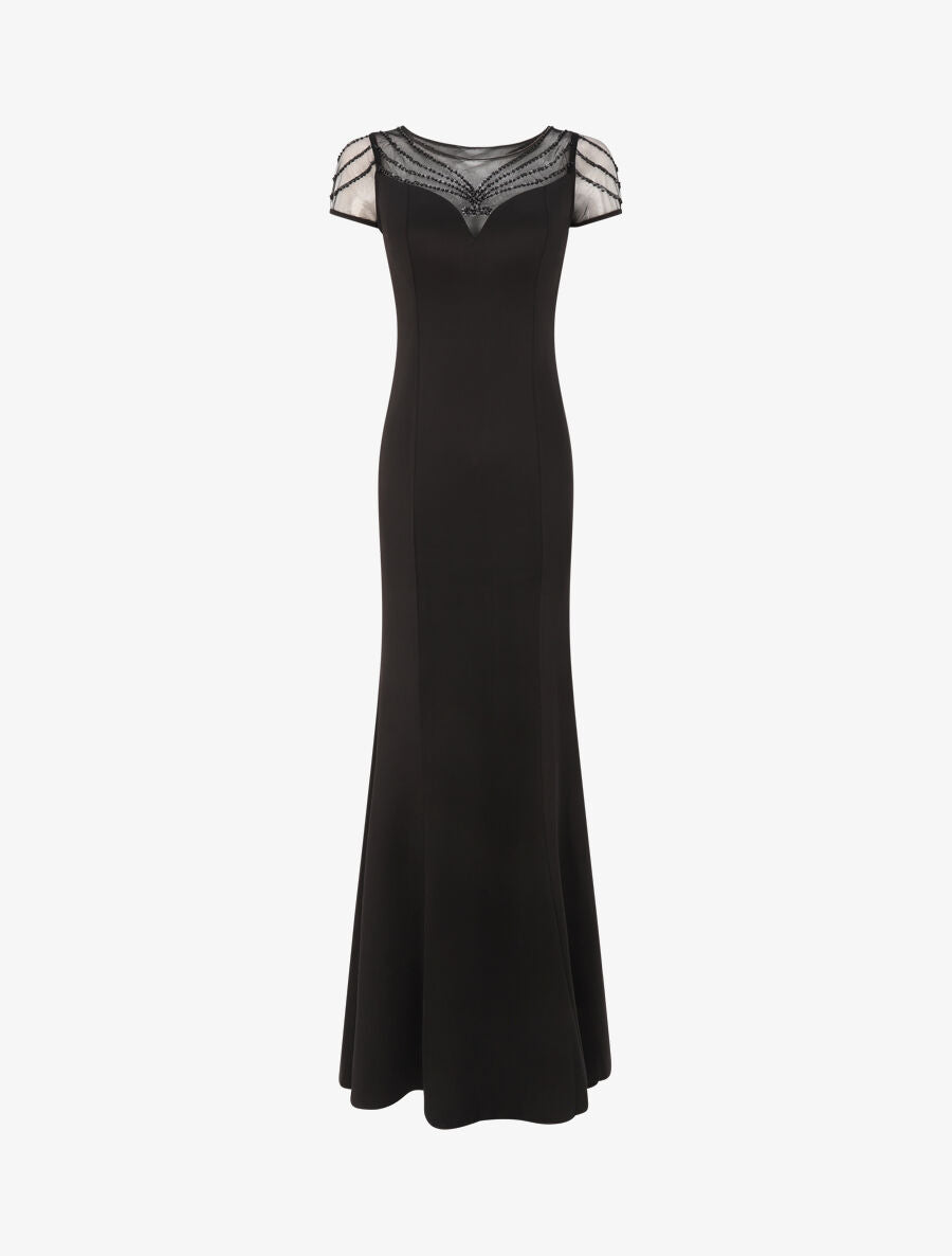 Robe longue à col à détail perles - Noir - 1