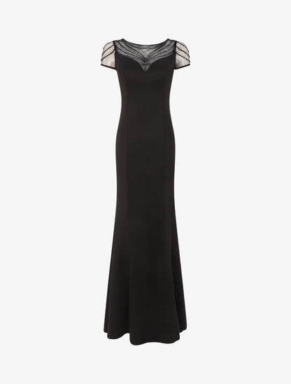 Robe longue à col à détail perles - Noir - 1