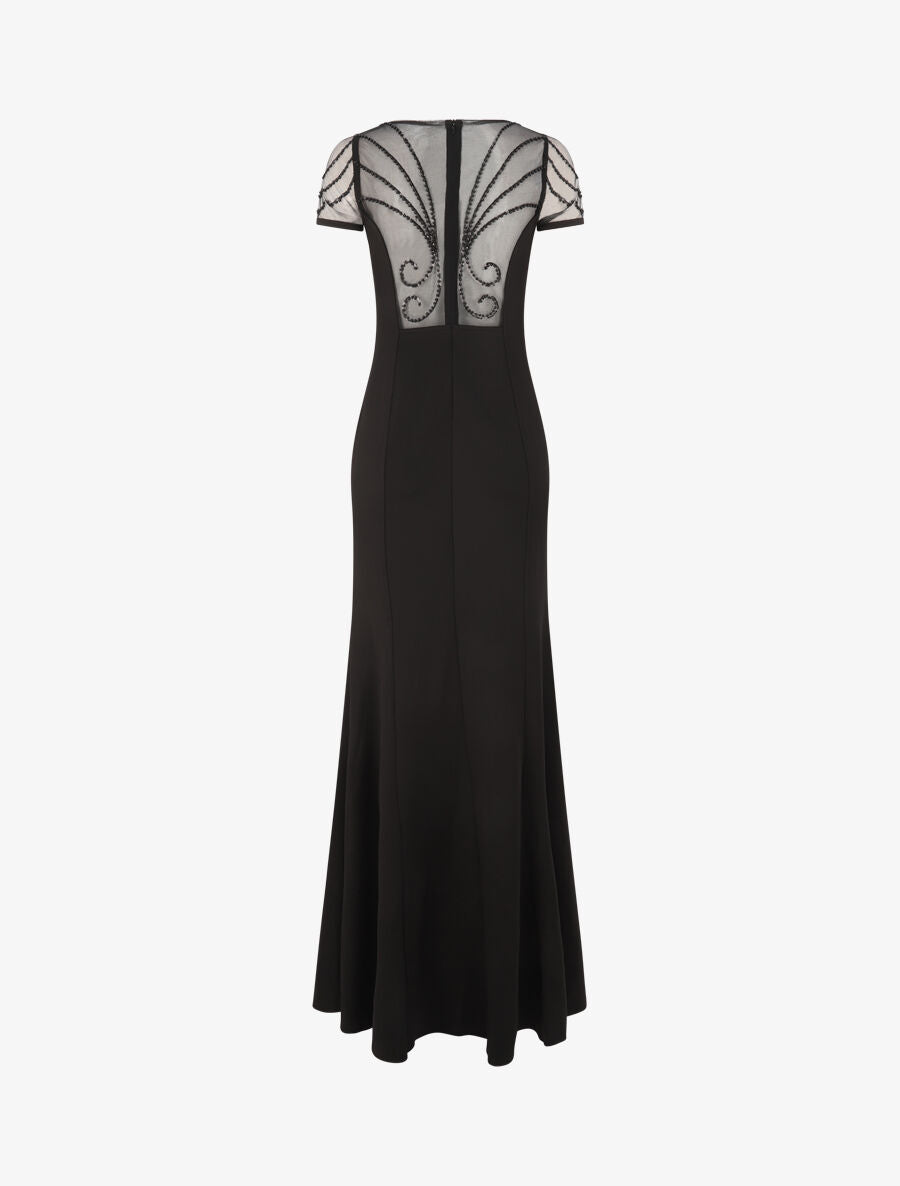 Robe longue à col à détail perles - Noir - 2