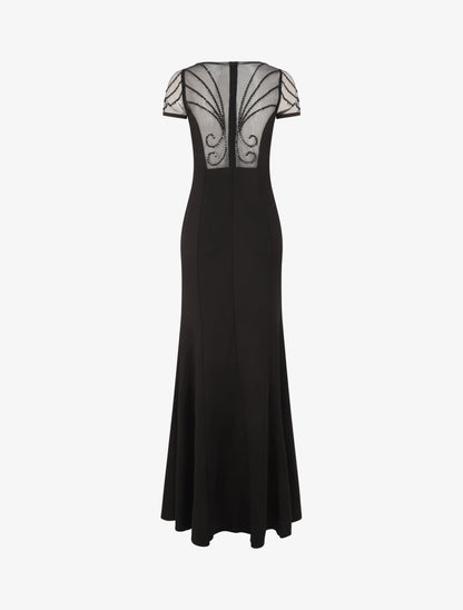 Robe longue à col à détail perles - Noir - 2