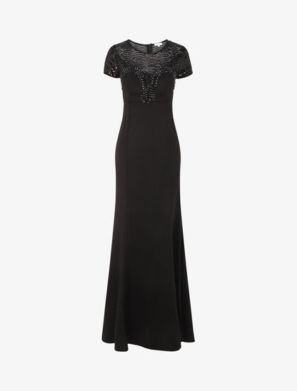 Robe longue à bustier à perles et sequins - Noir - 3