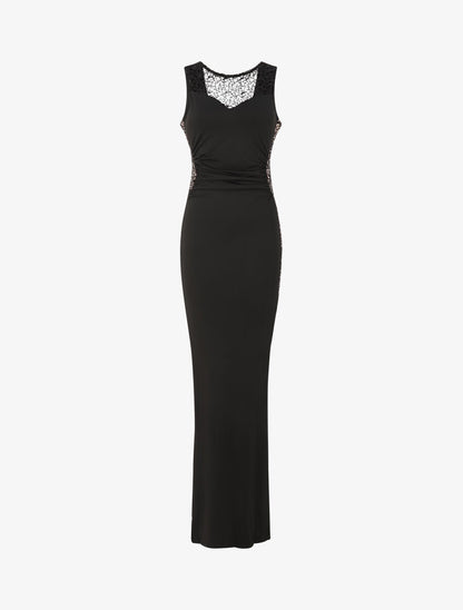 Robe longue à détail crochet et sequins - Noir - 1