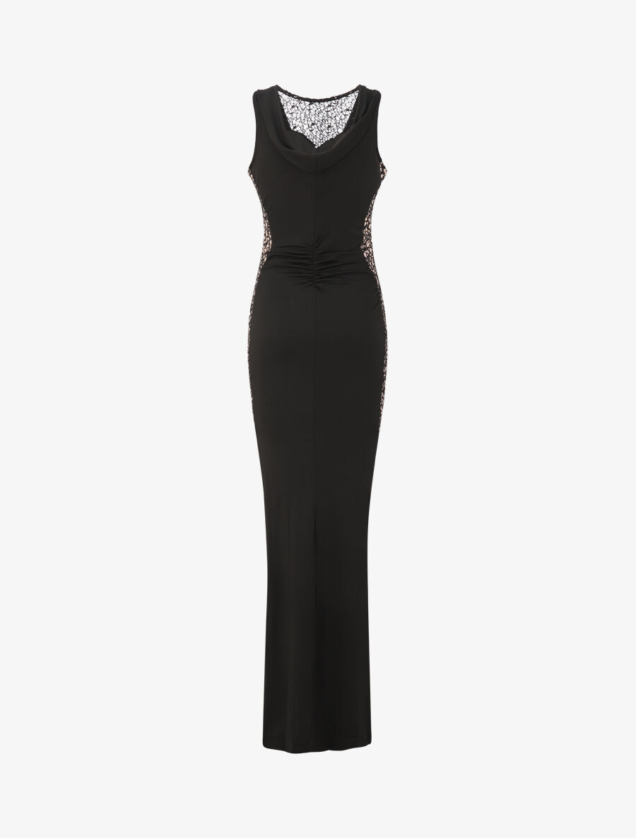 Robe longue à détail crochet et sequins - Noir - 2