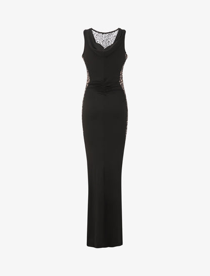 Robe longue à détail crochet et sequins - Noir - 2