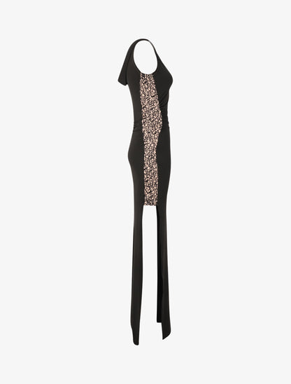 Robe longue à détail crochet et sequins - Noir - 3