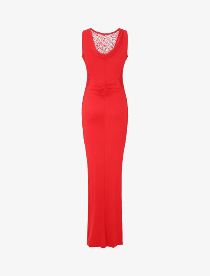 Robe longue à détail crochet et sequins - Rouge - 2