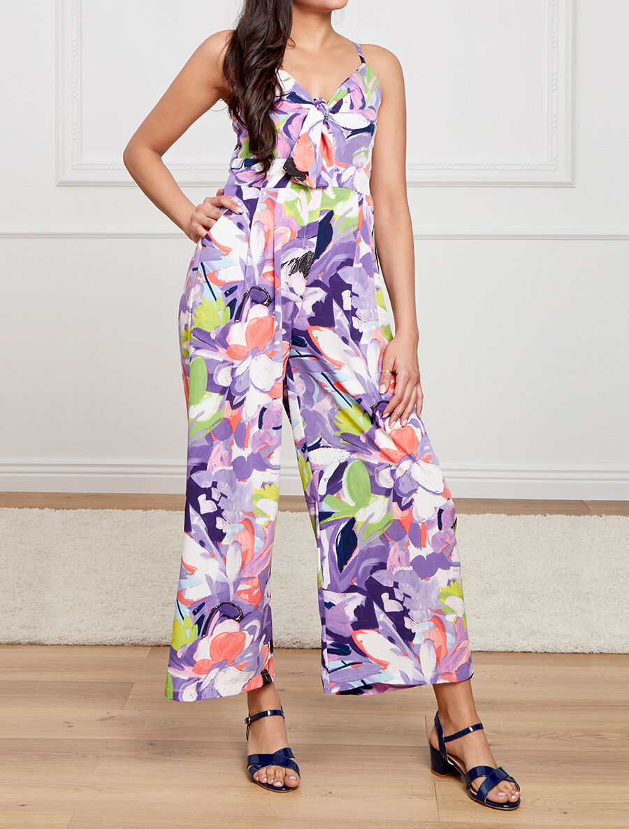 Combinaison ample imprimé pétales abstraites - Violet - 1