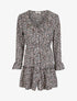 Robe courte patineuse à volants imprimé fleurs printanières - Noir - 5
