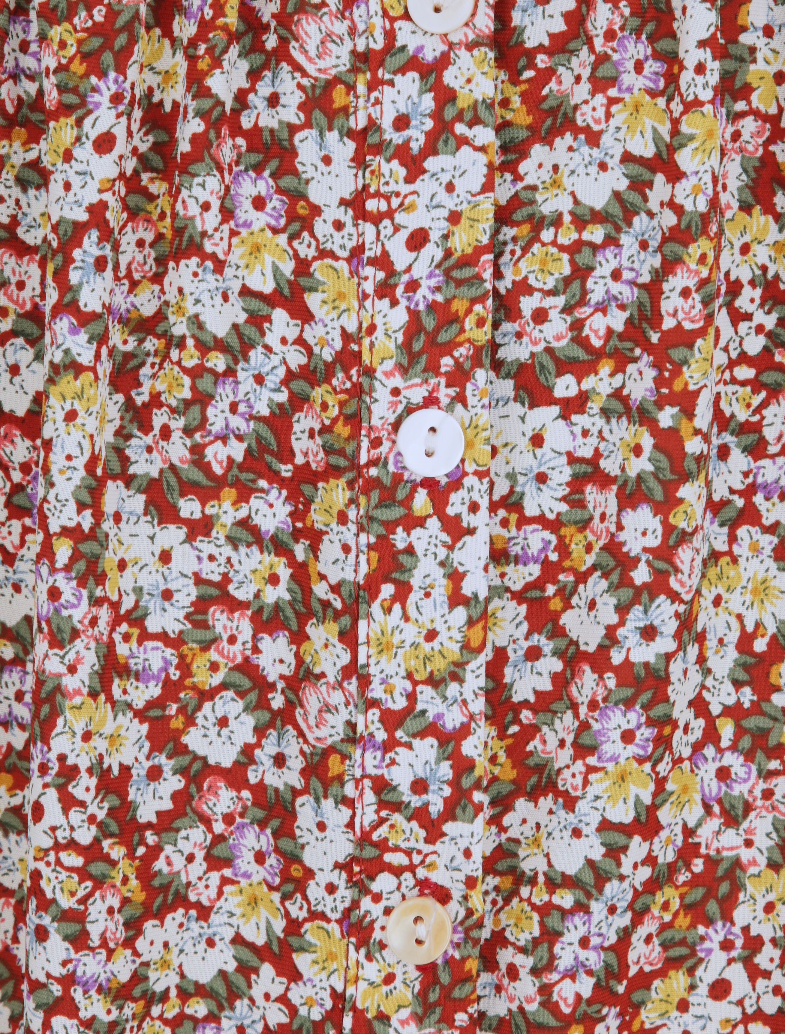 Robe courte patineuse à volants imprimé fleurs printanières - Rouille - 3