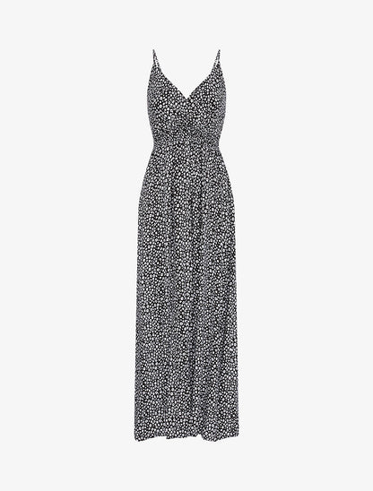Robe longue empire imprimé marguerites - Noir - 1