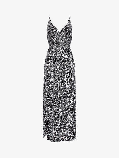 Robe longue empire imprimé marguerites - Noir - 2