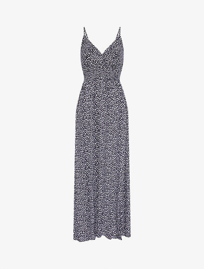 Robe longue empire imprimé marguerites - Marine - 1