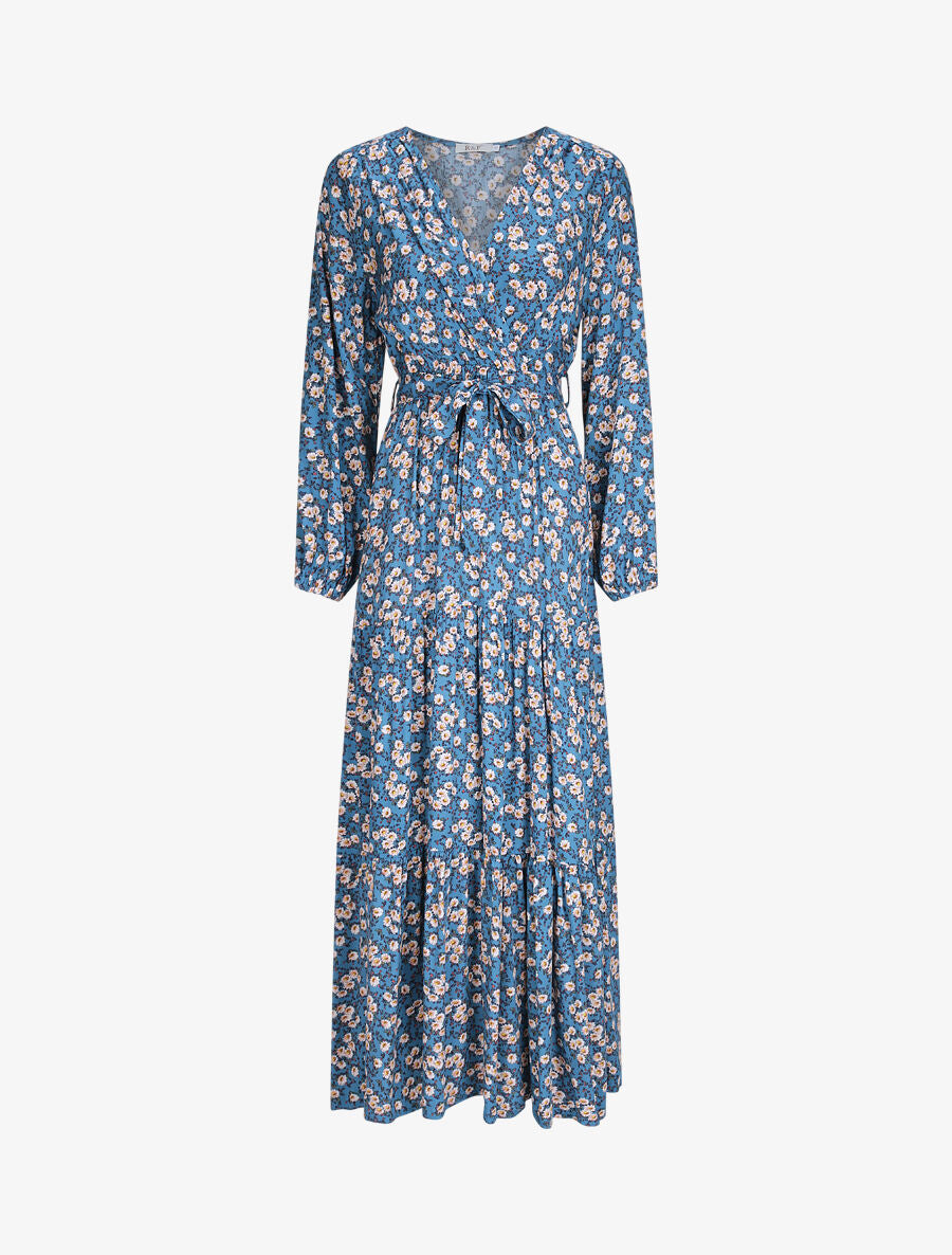 Robe longue empire imprimé pâquerettes - Bleu - 1