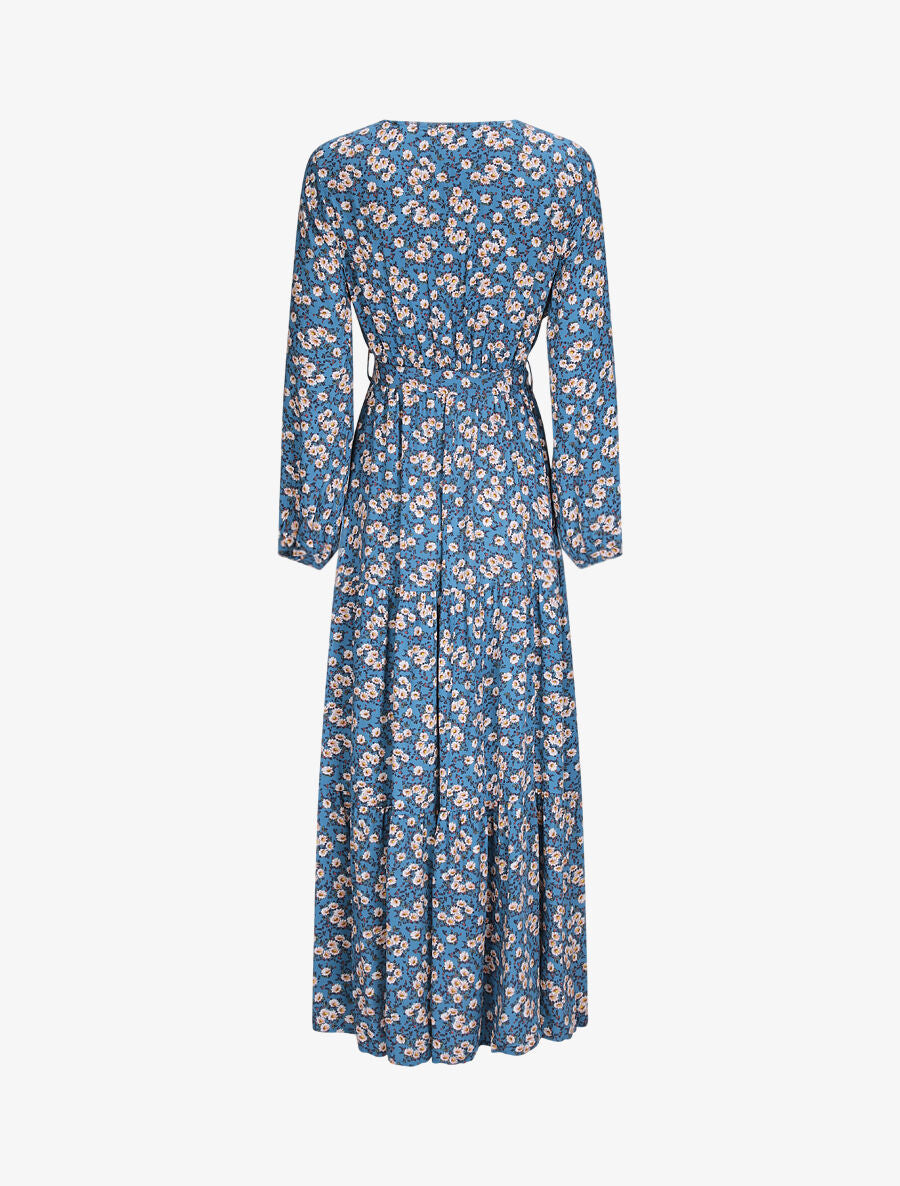 Robe longue empire imprimé pâquerettes - Bleu - 2