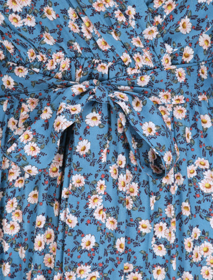 Robe longue empire imprimé pâquerettes - Bleu - 3