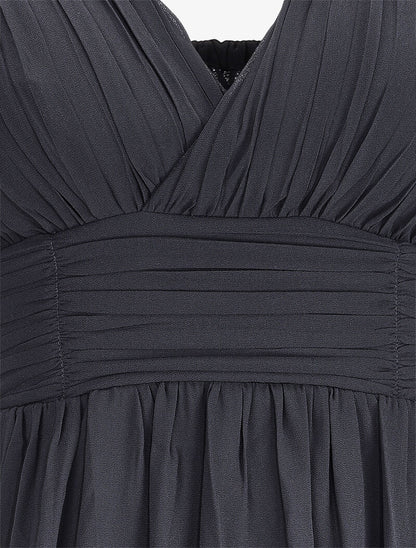 Robe de soirée à buste plissé - Noir - 3